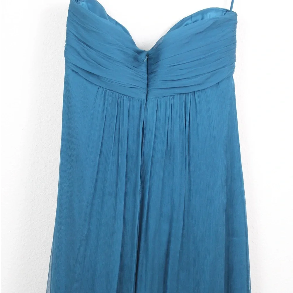 Amsale 100% Silk Teal Strapless Maxi Dress Size 4 - Picture 8 of 9